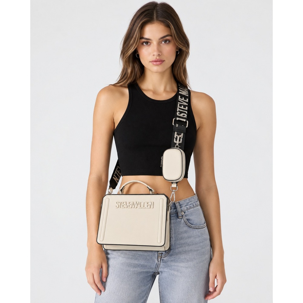 Steve Madden Bevelyn Mini Crossbody Bag w/ Logo Strap & Pouch One Size Vanilla